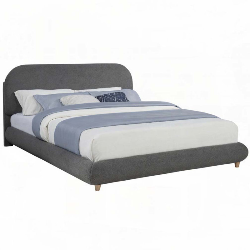 Lit rembourré en tissu molletonné à profil bas, Gris