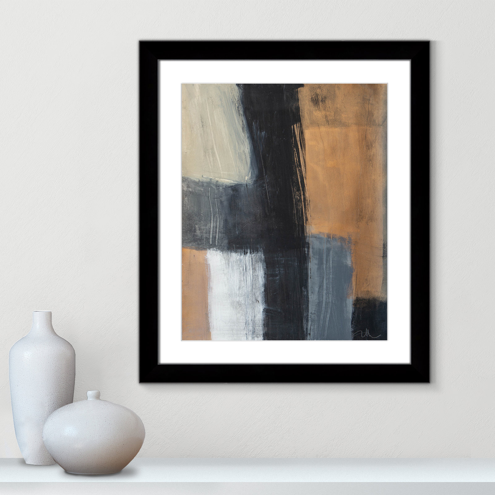 Calderon "Metallic Slate II" Print, 27" H x 23" W x 1.25" D, Black Cube Frame Matted