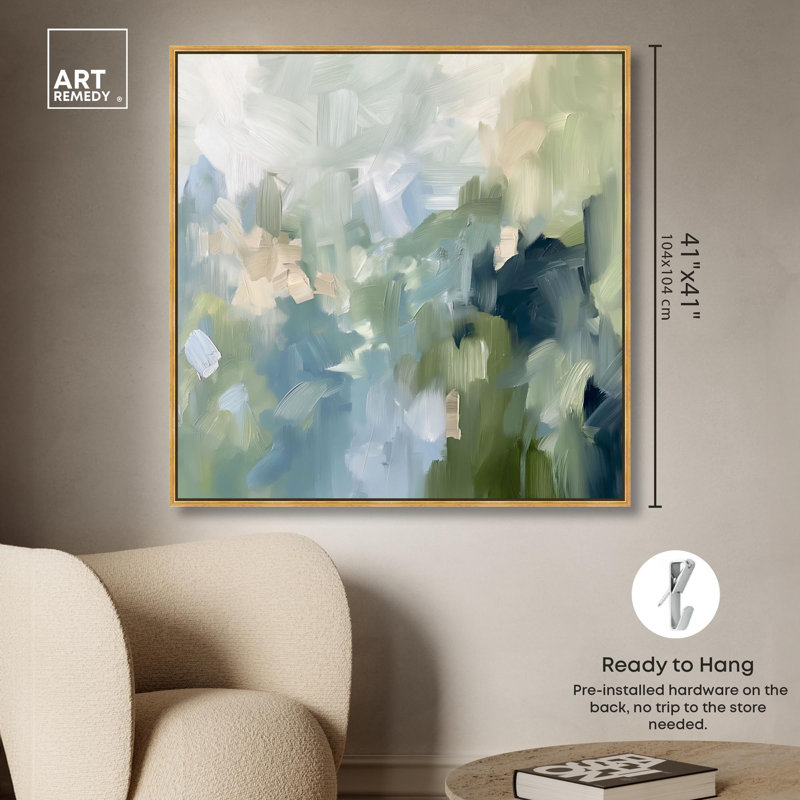 «Minted Brush Canvas Minimal Abstracts» par Art Remedy, H 41 po x l 41 po, Reproduction avec cadre flottant, Doré