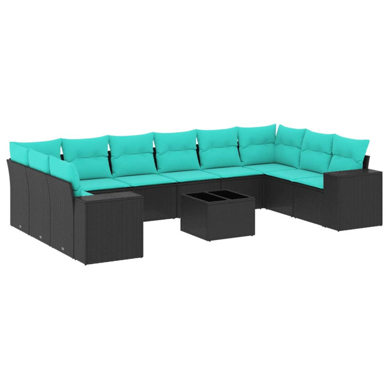  Ensemble de canapé de patio 11 pièces avec coussins en rotin de polyester noir