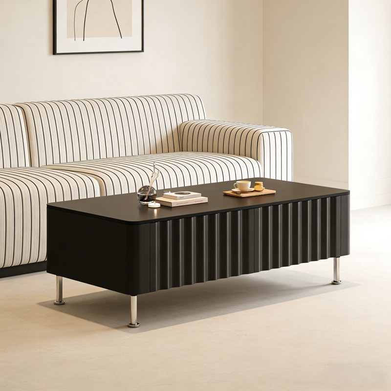 Table basse ondulée Wave, Noir, H 17,32 po x L 55,11 po x l 23,62 po, Noir