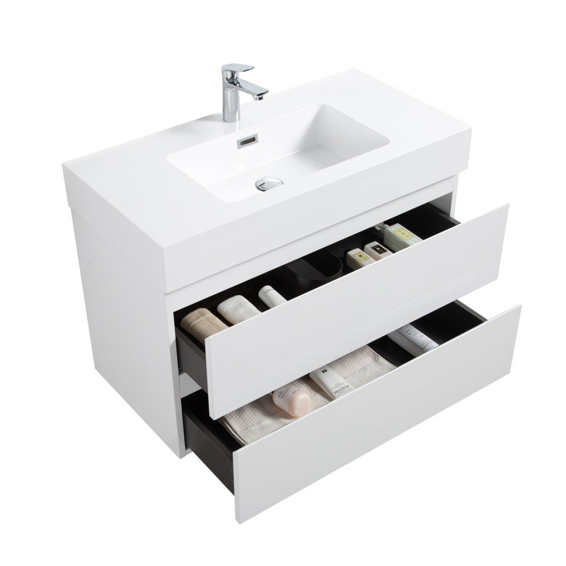 Meuble-lavabo moderne avec tiroirs doubles et conception hygiénique pour un rangement optimal, Blanc