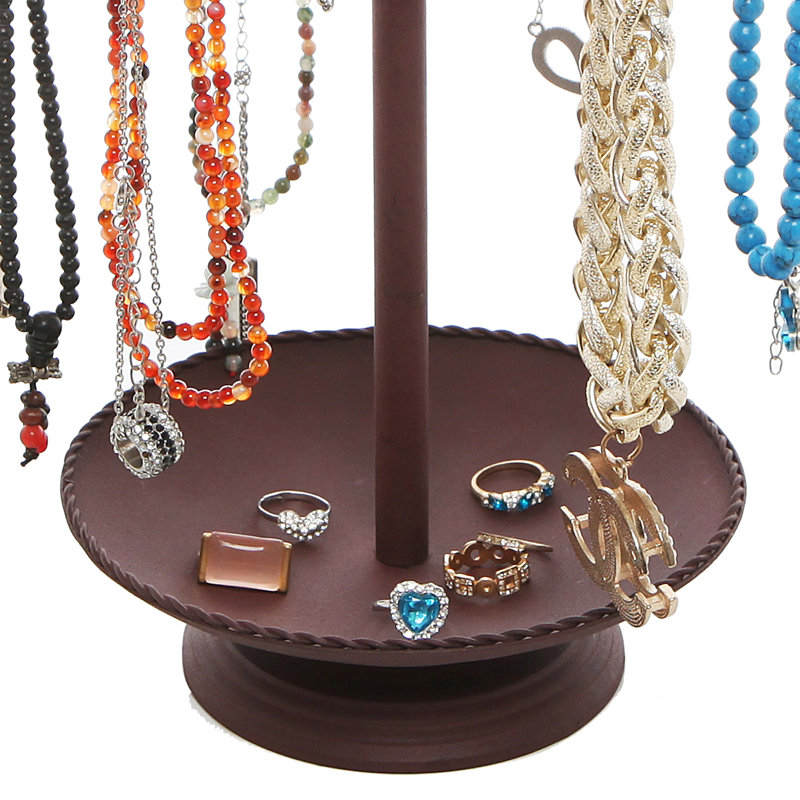 12 Hook Vintage Jewellery Stand, Brown