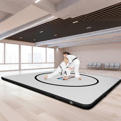 10x10 Ft Gymnastics Mat thickened inflatable PVC gymnastics with Pump for Home Gym,Yoga,Training,Black
