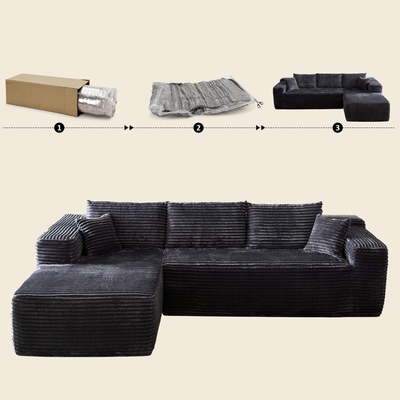 3 Seater Sofa & Chaise, Black