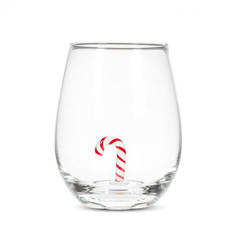 Canne de bonbon à la base d'un verre à vin sans pied
