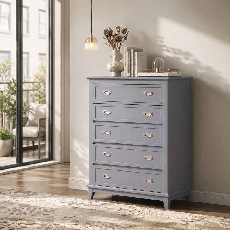 Beckett 36.5" Modern 5-Drawer Chest , Gray