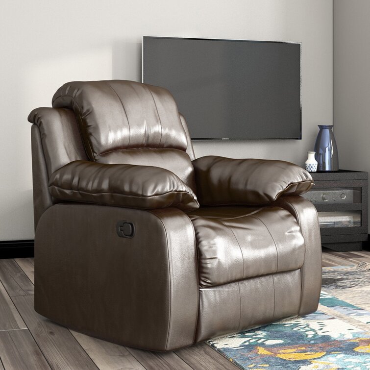 Arland Contemprary Faux Leather Pillow Back Recliner Lark Manor Upholstery Color: Gray Faux Leather