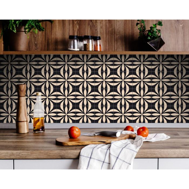 4" X 4" Intertwined Black And Cream Peel And Stick Removable Tiles, 8" H x 8" W x 0.1" D