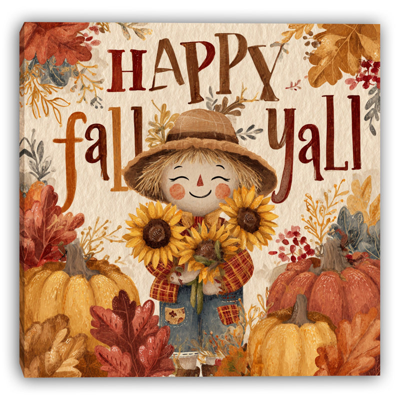 «Happy Fall Yall Sunflowers», art mural sur toile tendue 1