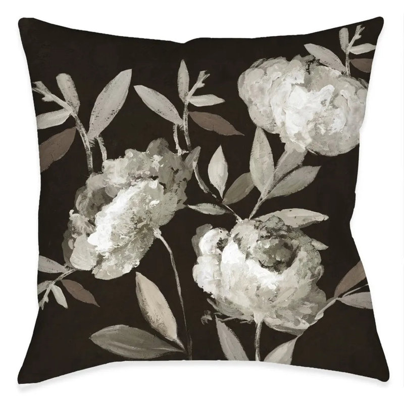 Coussin décoratif pivoines sur ébène