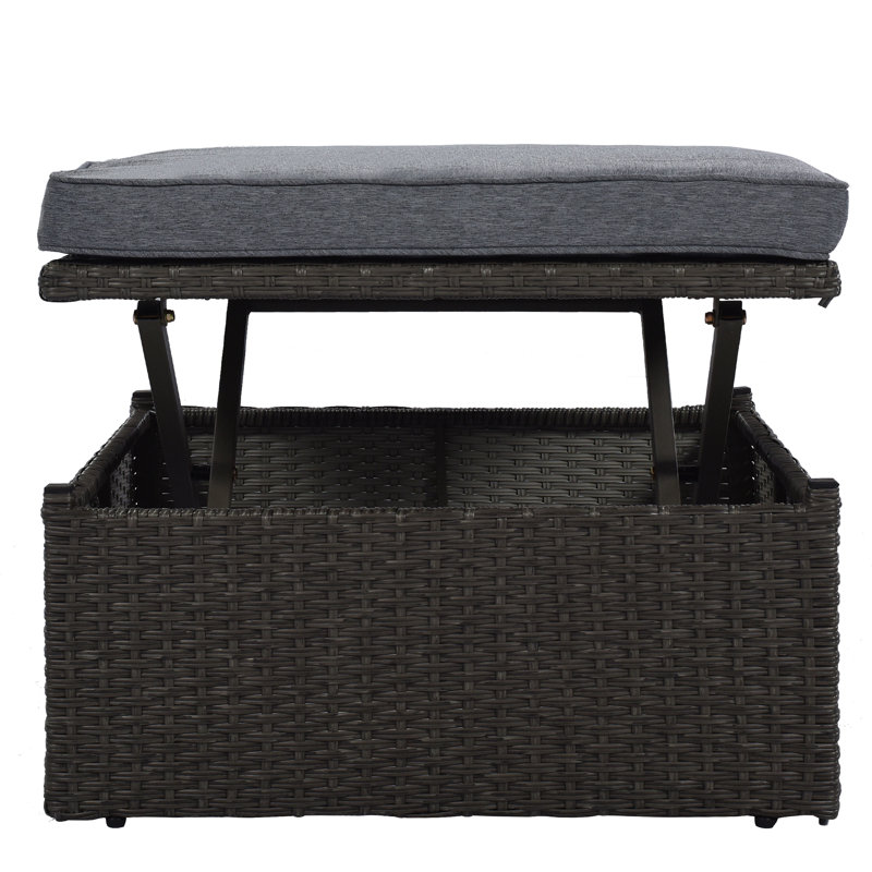 Lit de jour d'extérieur rectangulaire pour patio avec auvent rétractable, siège modulaire en osier avec coussins lavables, cour arrière, porche