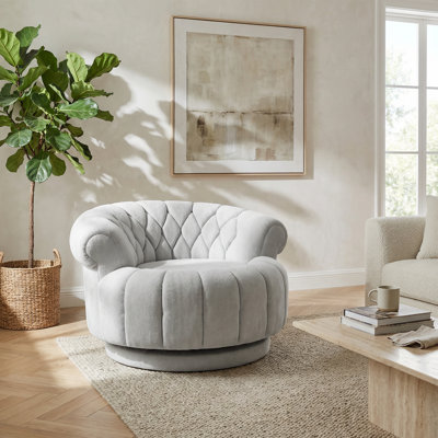 Fauteuil d'appoint pivotant à 360 degrés avec siège rond surdimensionné et dossier capitonné pour le salon, la chambre à coucher ou le bureau
