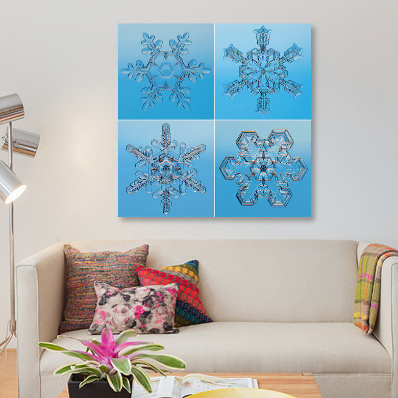 « flocons de neige vus par microscope », impression sur toile, H 26 po x l 26 po x P 1,5 po, Pas de tapis, Toile tendue