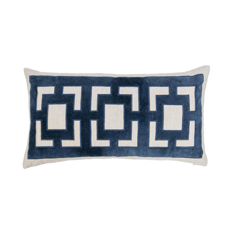 Coussin décoratif en mélange de coton Corbin, Bleu, Rectangle H 14 po x l 26 po