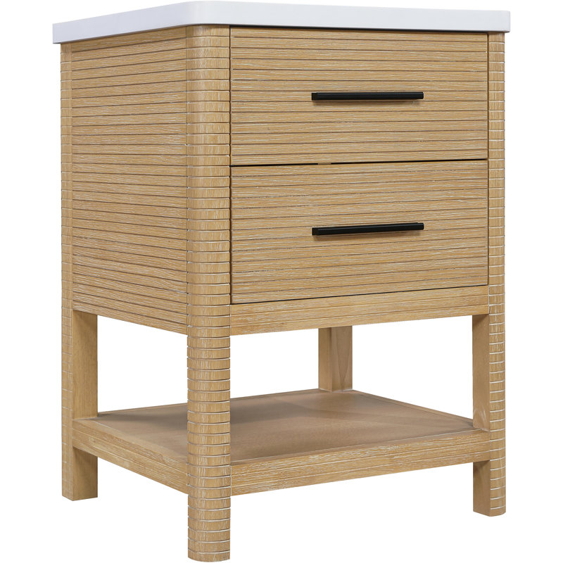 Meuble-lavabo en pierre naturelle et en bois massif 24 po Oakwell, Naturel, 24"