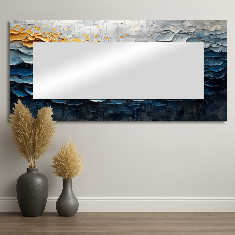 Mosaic Of Waves Coastal Horizon II - Nautical Decorative Mirror Wall Art - Printed On Metal, 28" x 60"