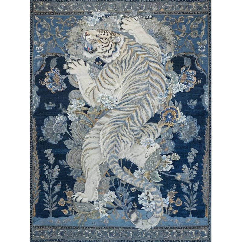 Tapis décoratif gris à motif tissé tigré et fleurs de la collection Tokyo, Tapis de couloir 3 pi 3,37 po x 6 pi 6,74 po