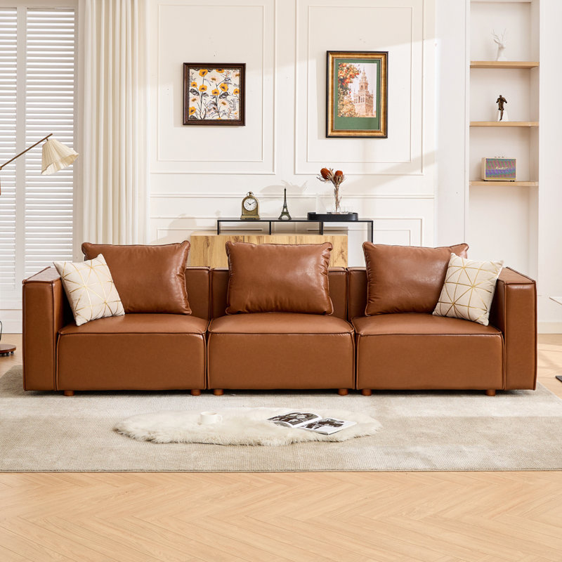 Canapé surdimensionné en cuir 118,5 po avec coussins réversibles, Brun