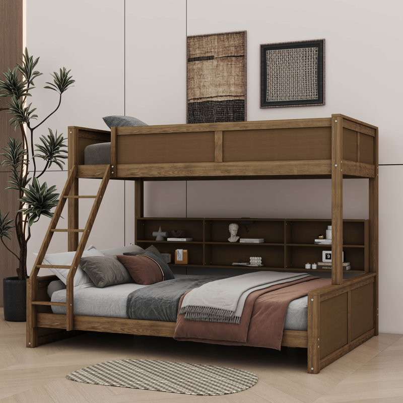 Lit superposé contemporain avec armoires de rangement intégrées et ports USB pratiques, Bois antique, Simple TG sur grand