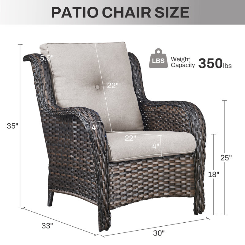 Chaises club de patio en osier Wendye avec coussins résistants aux intempéries en oléfine, Brun, Beige