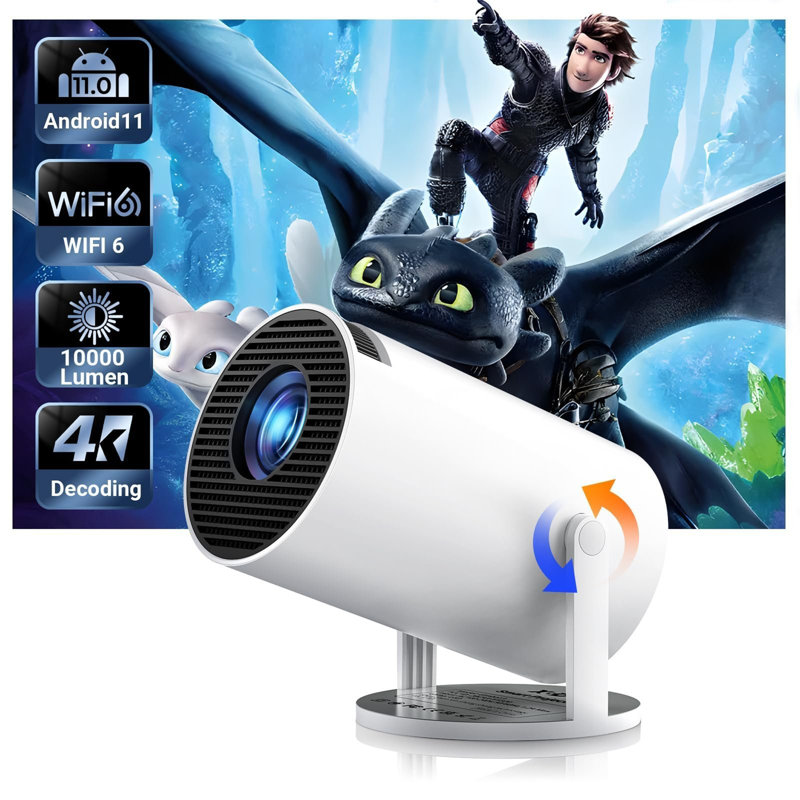 [2025 Upgraded & Android 11.0] Mini Projector Native 720P HD, Supports 4K 1080P, Portable Projector 12000 Lumen, Wifi 6, Bluetooth, Auto Keystone, Video Projector For Home Cinema