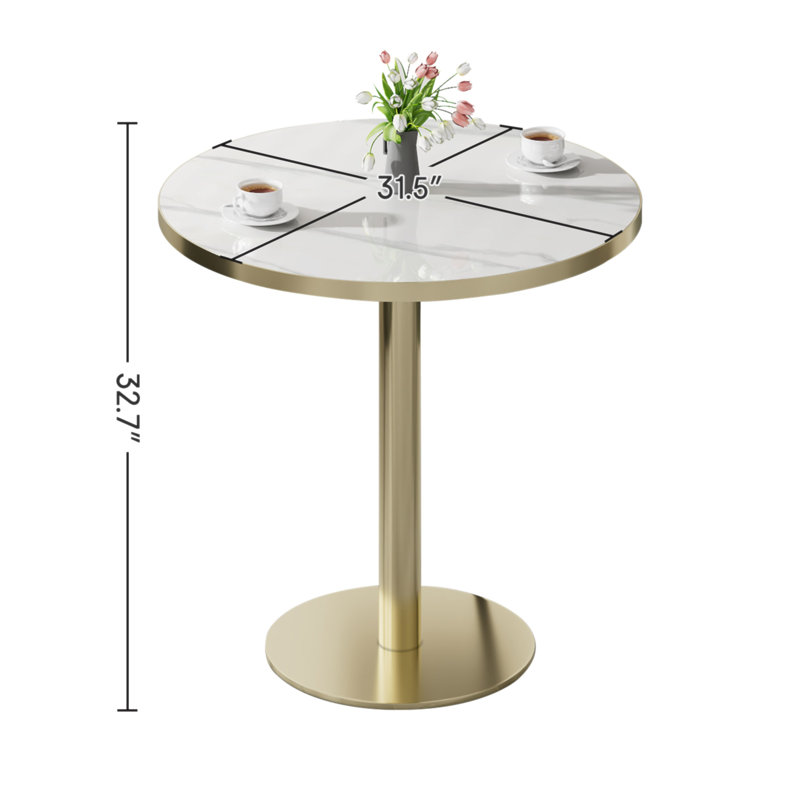 Table bistro ronde et moderne 31,5 pouces avec plateau tulipe et plateau en faux marbre, facile à assembler, structure en métal robuste