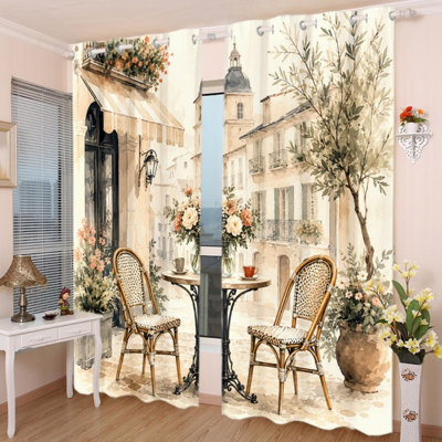 2 PCS rideaux occultants avec œillets, rideaux à imprimé aquarelle, impression de scène de café, isolation thermique, réduction du bruit, protection de la vie privée, obscurcissement des rideaux pour salon, chambre à coucher, intérieur, décoration intérieure