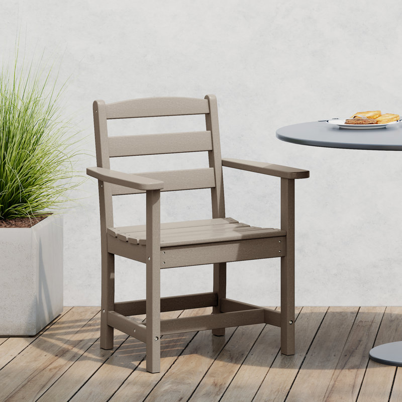 Joubert Plastic Patio Dining Arm Chair, Weathered Wood