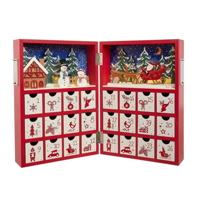 Kurt Adler Battery-Operated Wooden LED Christmas Advent Calendar, 13"