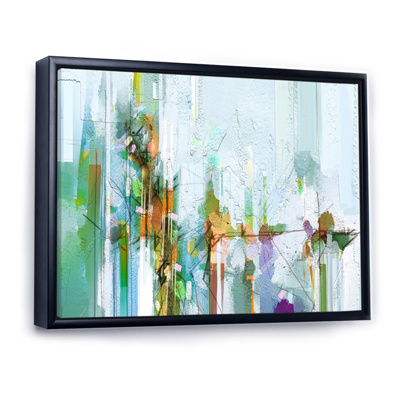 «Grunge Abstract Green White Impression», reproduction sur toile flottante, H 12 po x l 20 po x P 1 po, Cadre flottant noir