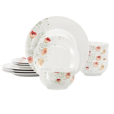 Porcelain Dinnerware Set, Floral White Plates And Bowls Set, Microwave And Dishwasher Safe Dish Set