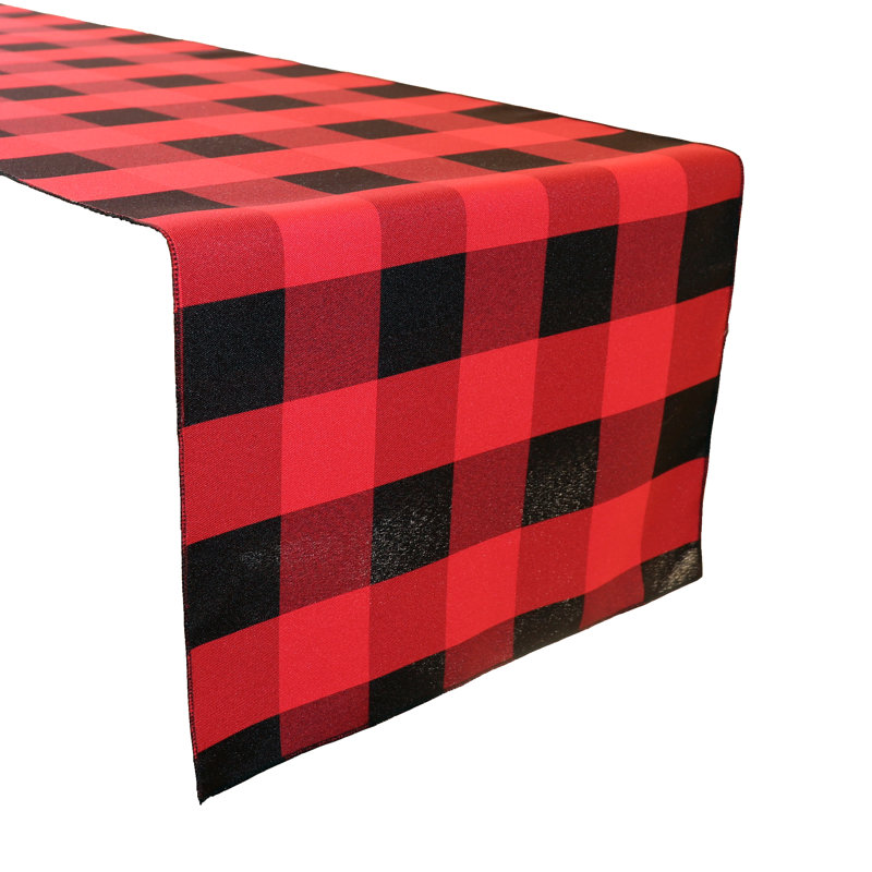 Pande Checkered Table Runner, 108" x 14", Black/Red