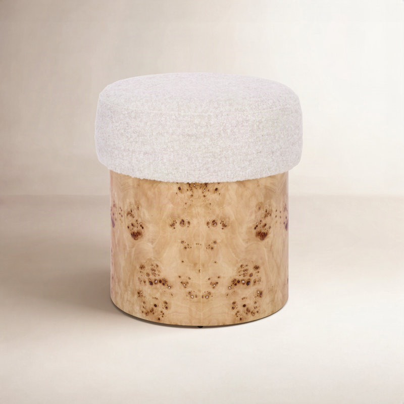 Nate Cooper 16" Burl Ottoman, Cream Boucle