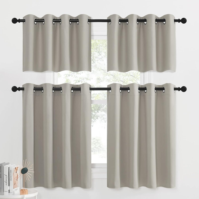 Blackout Small Window Valances, Rustic Farmhouse Curtains Grommet Top Thermal Insulated Window Drapes for Kitchen/Bathroom/Basement, 2 Panels.