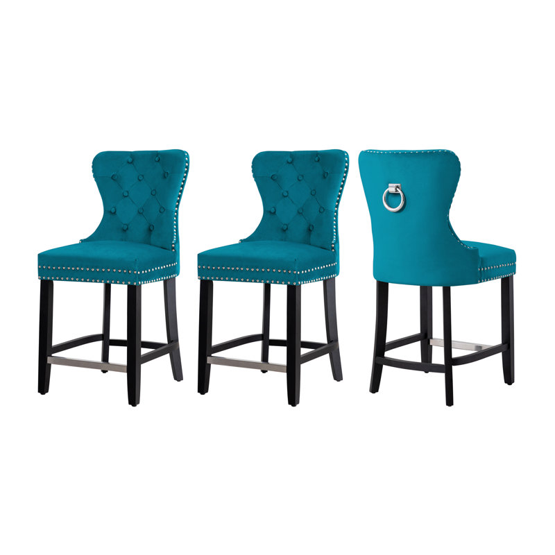 Tabouret de bar et de comptoir Kirsten, Tabouret de comptoir (siège d'une hauteur de 24 p, Bleu sarcelle, Noir