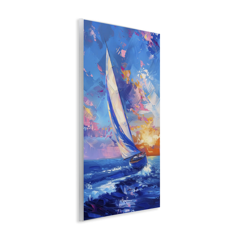 Plaque abstraite bateau au coucher du soleil, design par LSR Design Studio, H 19 po x l 13 po
