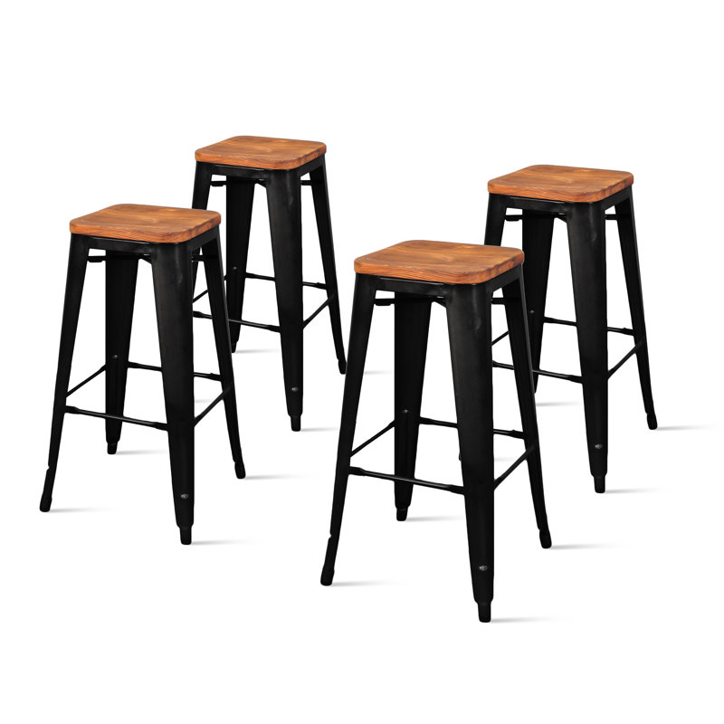 Nesbit Counter Stool with Metal Frame, Walnut Seat/ Black Frame, Bar Stool (30" Seat Height)