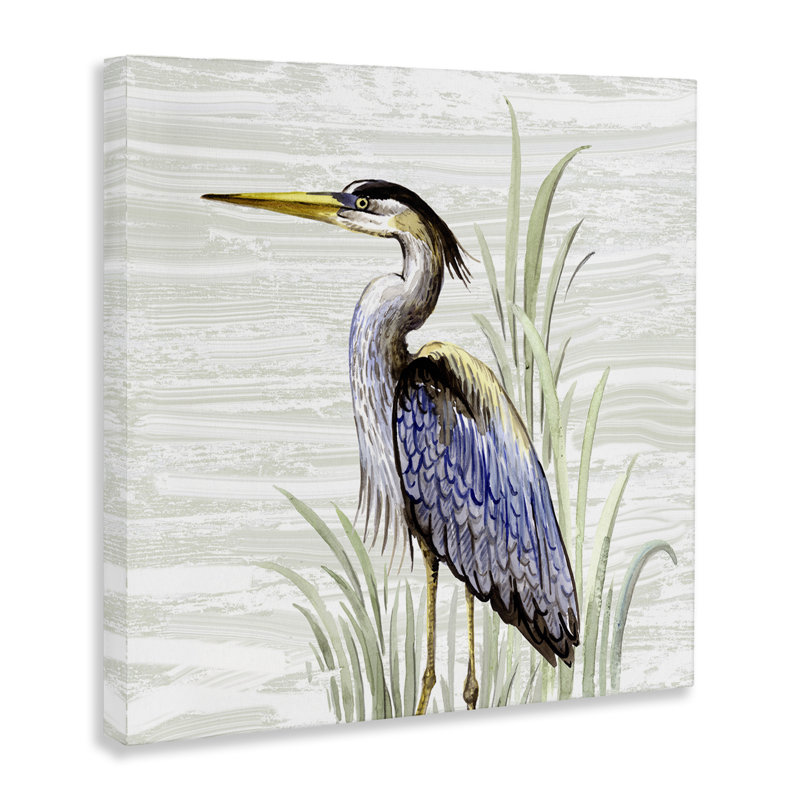 «Beach Bird Simple Heron», art mural sur toile par Elena, H 36 po x l 36 po