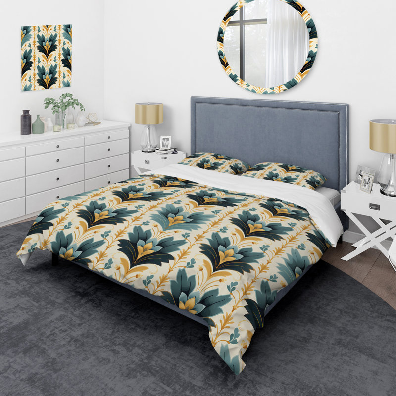 Victorian Elegance Emerald Chevron - Ensemble de housse de couette à chevrons