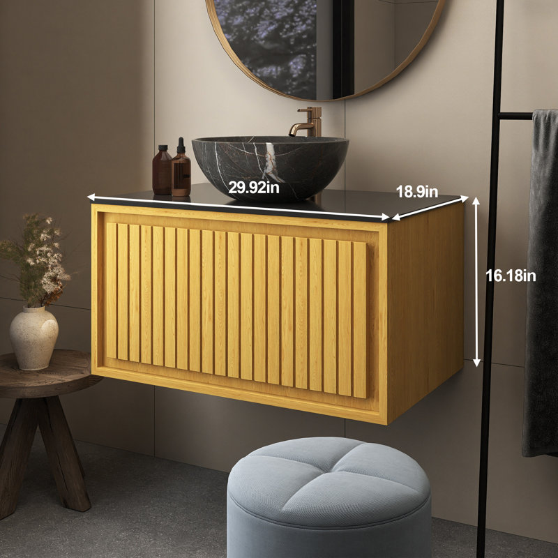 Meuble-lavabo mural de 30 po en contreplaqué pré-assemblé avec comptoir en pierre frittée et lavabo en céramique