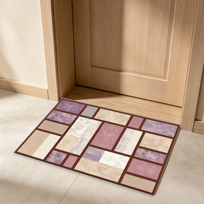 Purple and Beige Geometric Blocks carpet-easy to clean, machine-washable, soft and comfortable; suitable for door mats, kitchens, living rooms, bedrooms, corridors, and laundry areas. Easy to clean, durable carpet for home decoration.