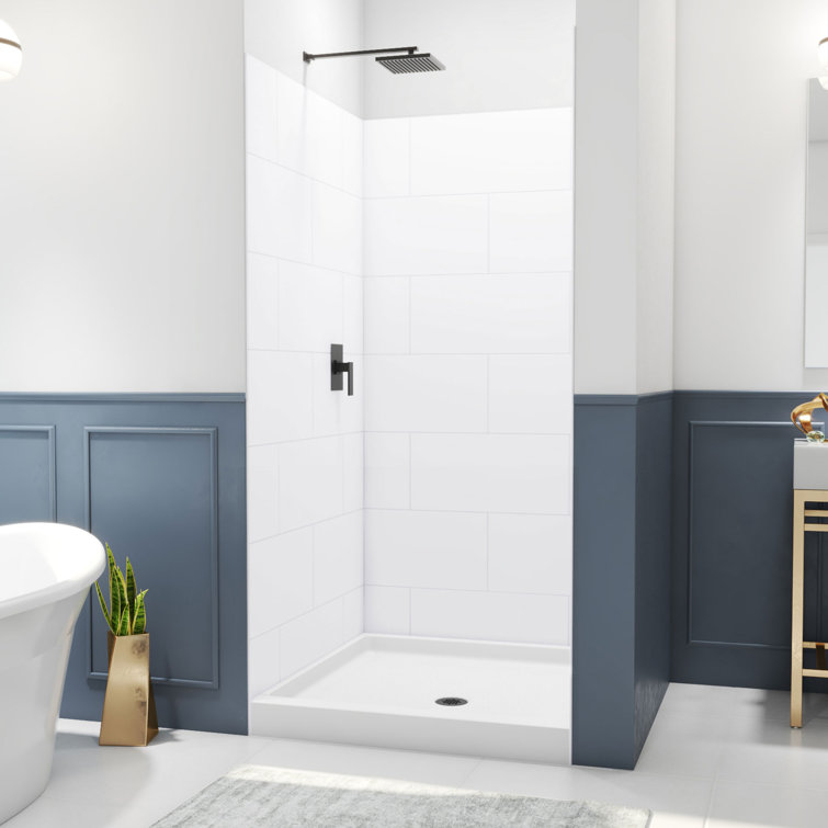 DreamLine DreamStone 42 in. D x 42 in. W Base and Wall Kit in White Traditional Subway Pattern