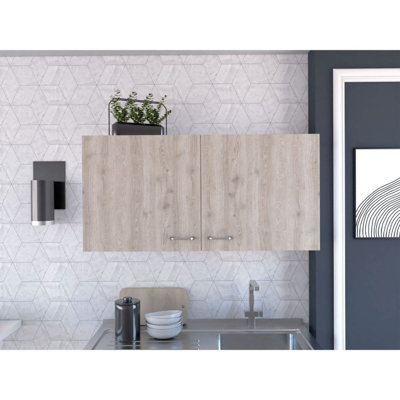 Armoire murale blanche et gris clair à 2 portes et 2 compartiments, Gris clair