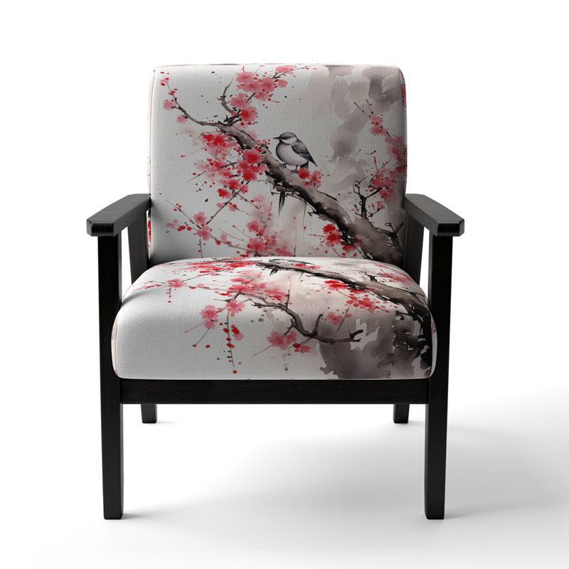Chaise d'appoint rembourrée japonaise, Accoudoirs carrés noirs