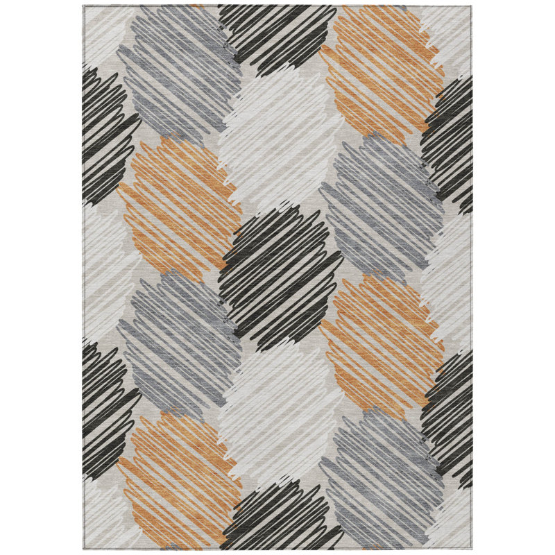 3' X 5' Copper Ivory And Gray Geometric Washable Indoor Outdoor Area Rug