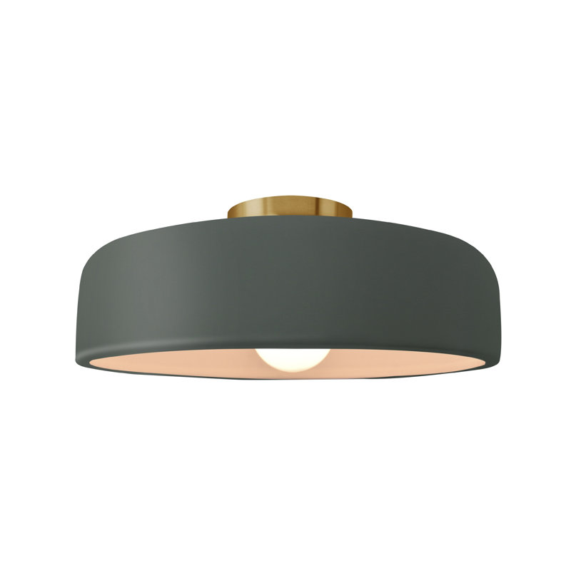 Plafonnier semi-encastré Radiance, Étain, vert, Laiton brossé, H 6 po x l 13 po x P 13 po