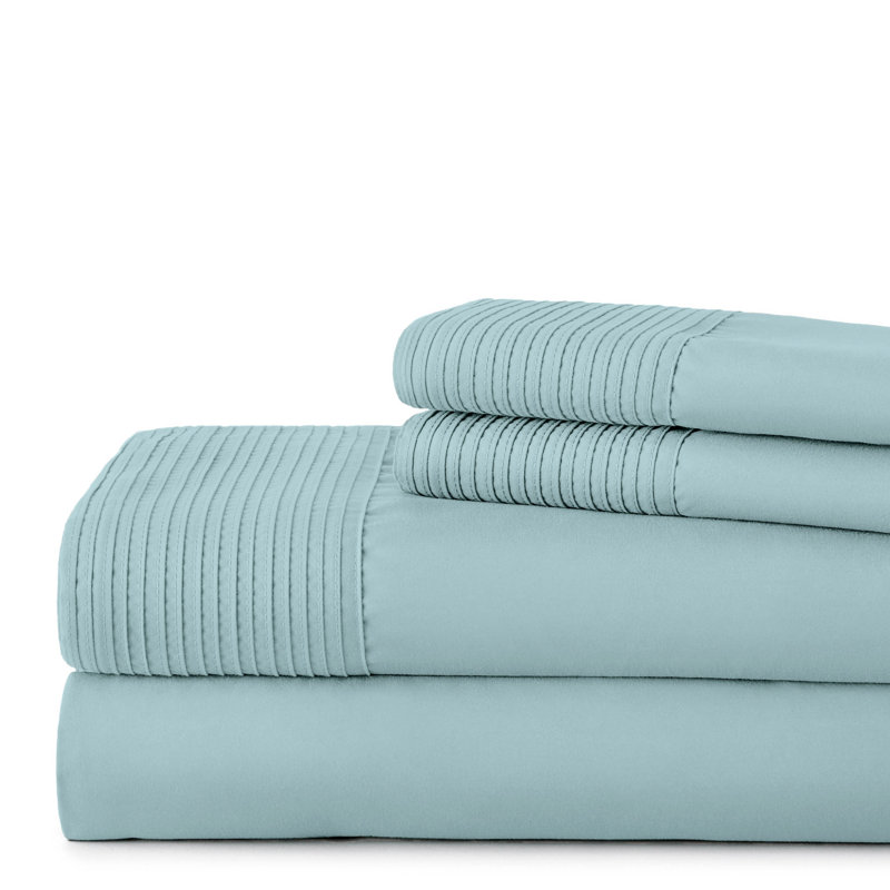 Vilano Springs Extra Deep Pocket Bed Sheet Set with Pleated Hem, Easy care, Pet Hair Resistant, Sky Blue