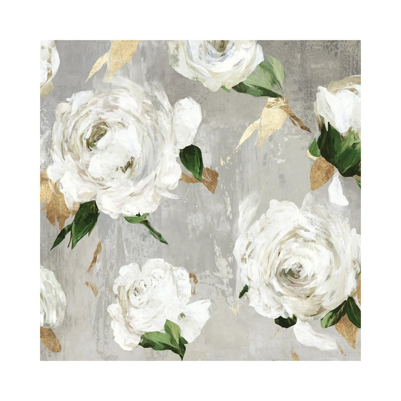 White Peony Garden by Asia Jensen - Wrapped Canvas Painting, 45.72 cm H x 45.72 cm W x 1.91 cm D