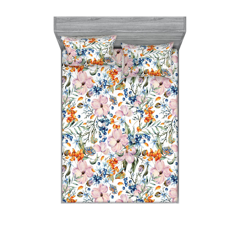 Drap-housse et taies décoratives 3 pièces Ambesonne, Rose, orange, ardoise, bleu / floral